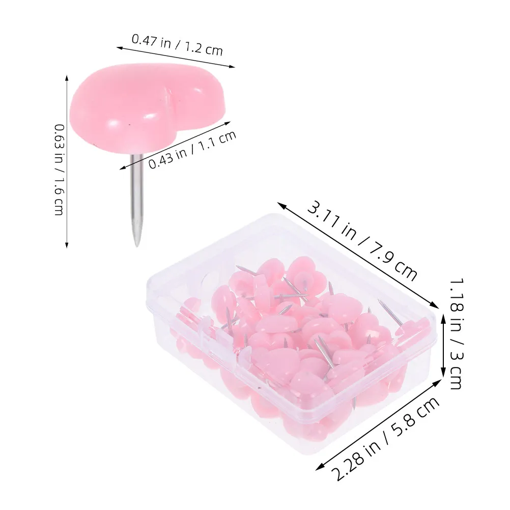100개 하트 모양 푸시핀, 우아한 금속 핀, 강력한 고정력, 게시판, 포스터, 벽 장식, 공예 프로젝트, 귀여운 사무용