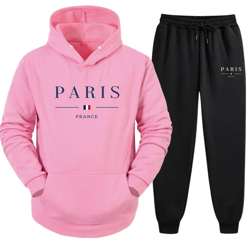 Hooded Sweatshirts Tracksuit for Men High Quality Paris Printed Hoodies and Jogger Pants Male Autumn Winter Casual Jogging Suit 3