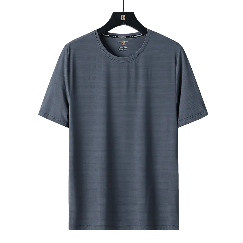 thumbnail image 1 of Camiseta de seda de hielo con texto y logotipo personalizado para hombre y mujer, camisa de cuello redondo de talla grande para parejas, verano gordo 8XL, 2023, 1 of 5
