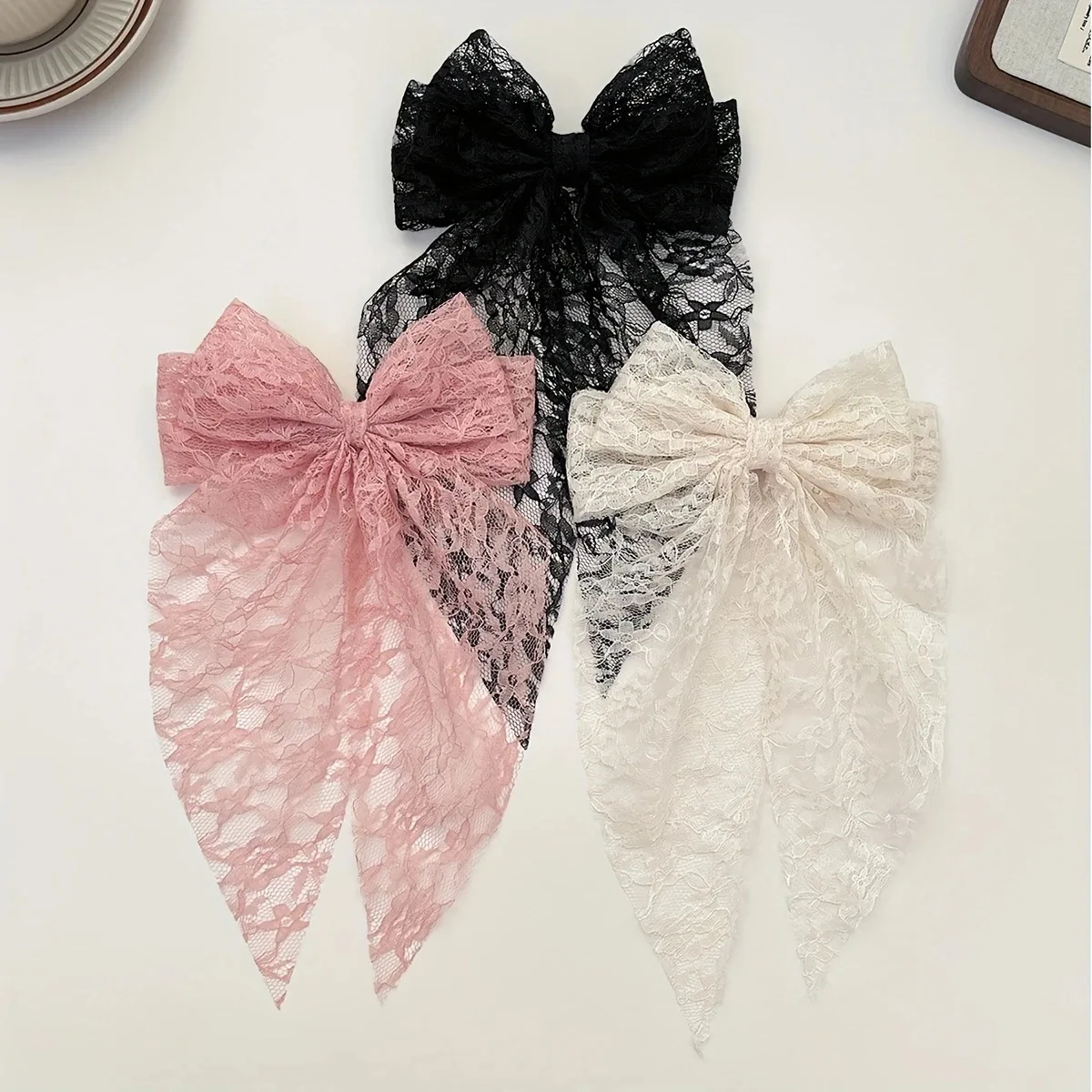 1PC Lace Bow Hair Clips Set, Valentine's Day Romantic Hair Accessories,Pink Black Beige Hairpins, Elegant Floral Lace Hair