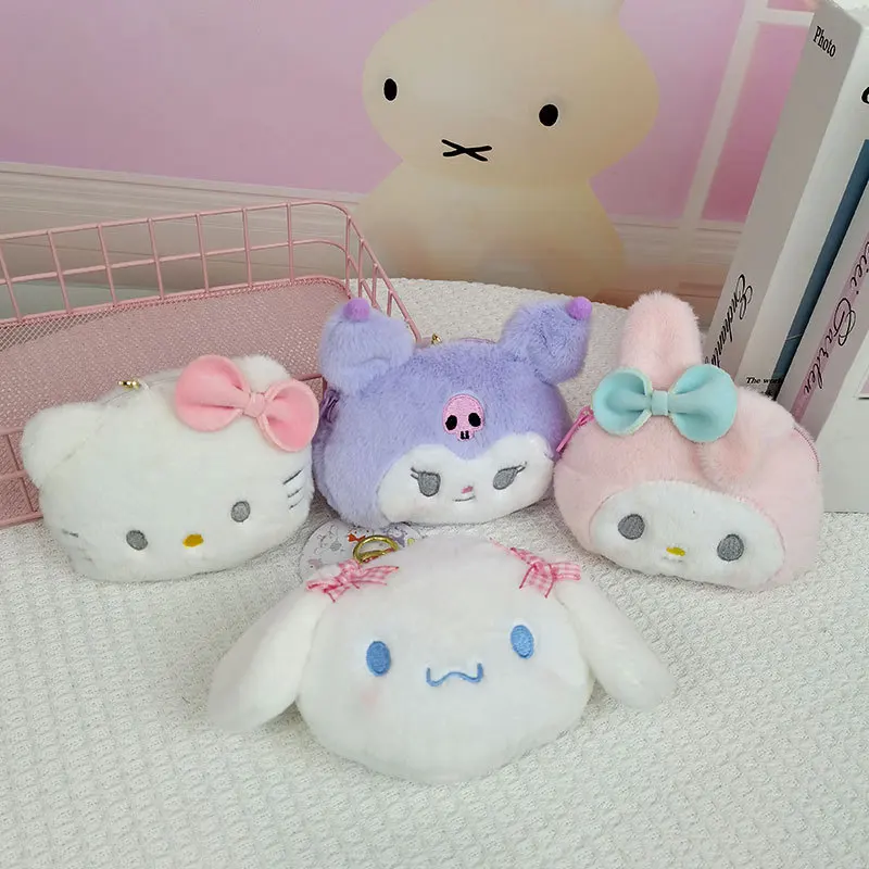 

Japanese cute cartoon Sanrio Plush zero wallet headset key bag key chain Student Wallet Bag Pendant