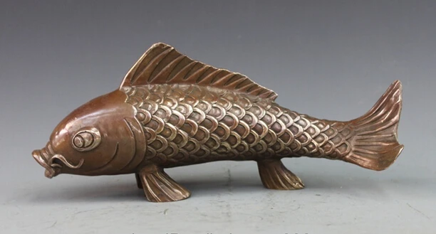 

China Folk Bronze Copper Carved carp Fish Home Attract Wealth Decor Statue Copper garden decoration Copper garden decoration