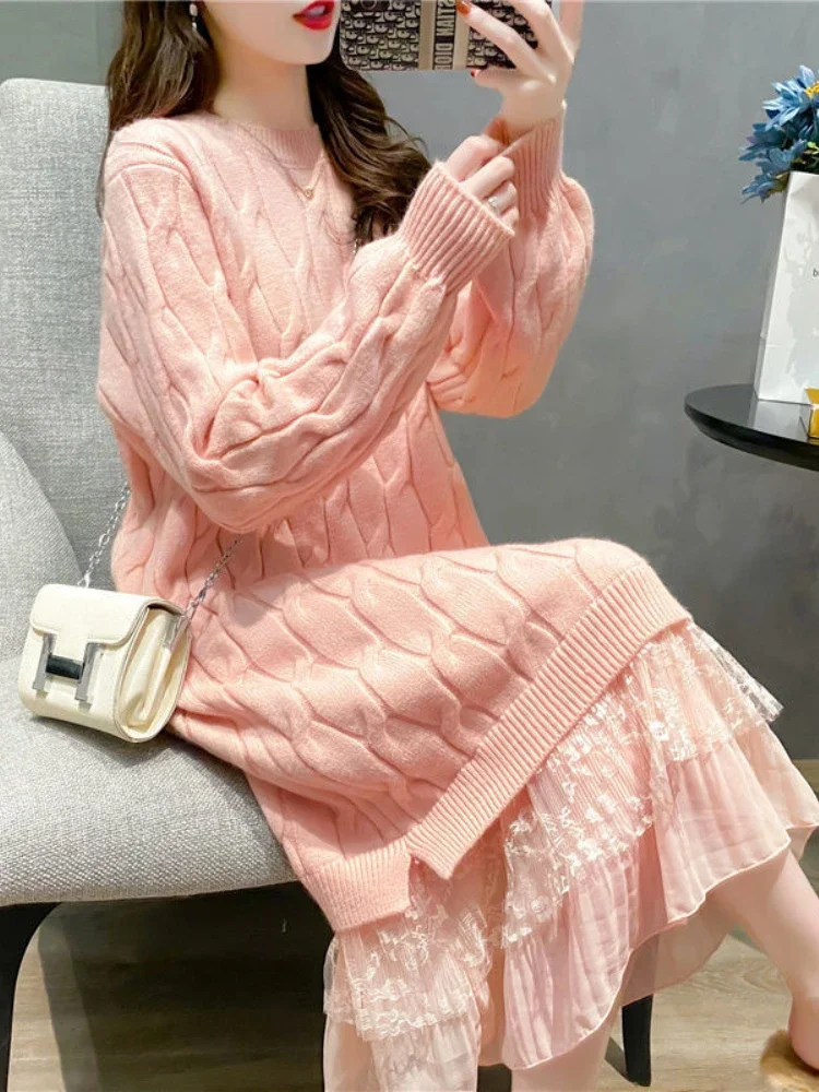 

Dresses for Women Korean Oversized Sweater Maxi O-Neck Elegant Commute Party Fashion 's Wear Knit J270