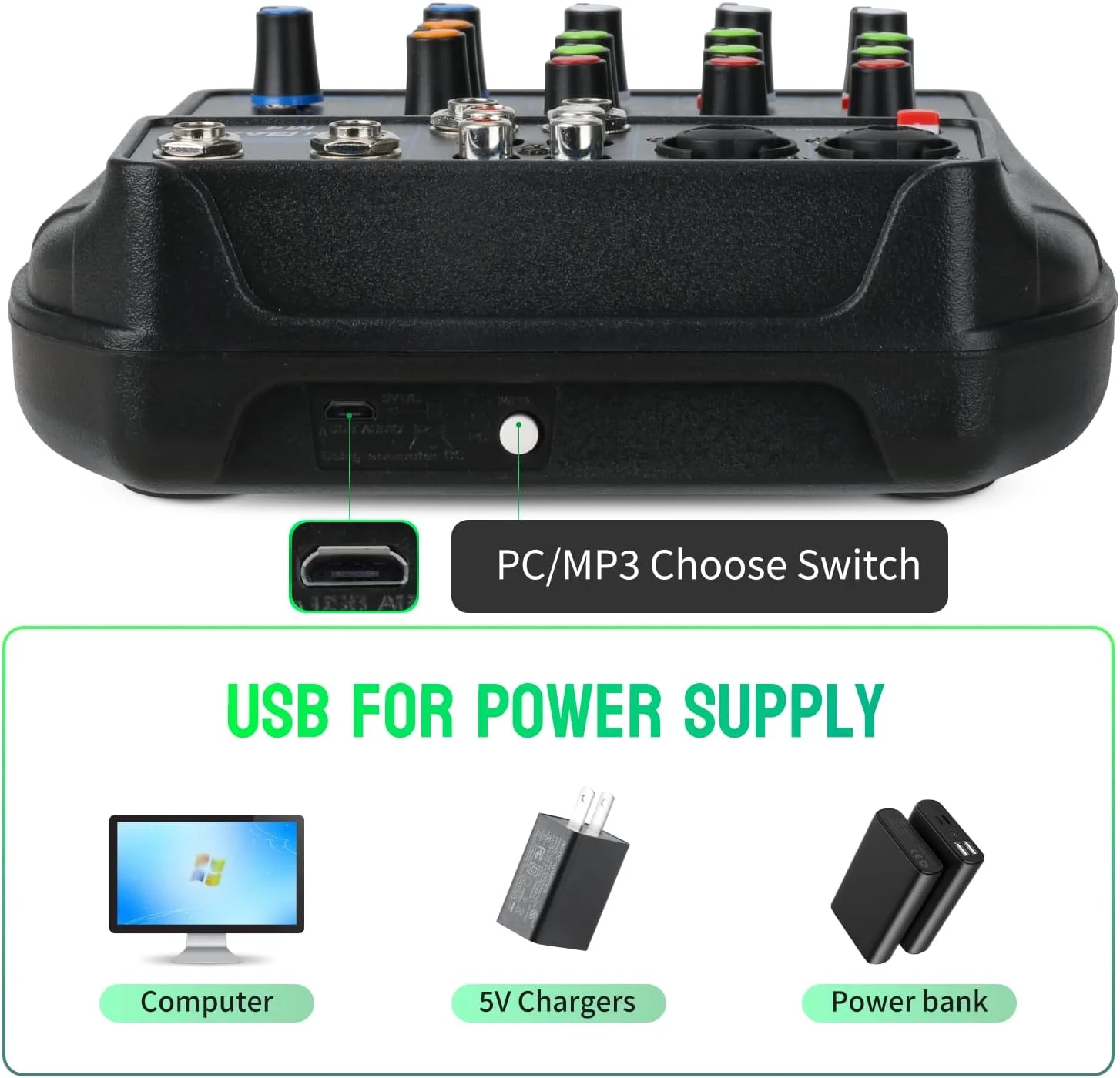 휴대용 4채널 오디오 믹서 레코딩 사운드 콘솔 카드, BT 48V USB 인터페이스 포함, DJ, 가라오케, PC, MP3, 마이크용