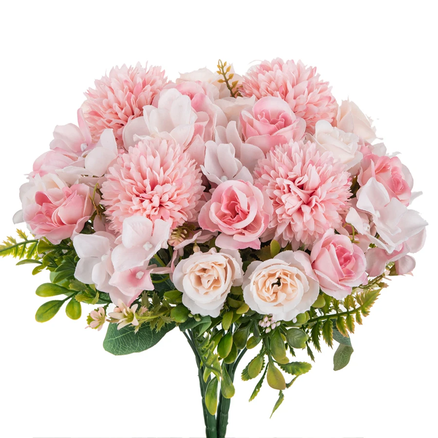 Künstlicher Rosen-Chrysanthemen-Seidenstrauß Blumen Braut Hochzeit Outdoor Garten Bogen Deko Zuhause Valentinstag Girlande Accessoires