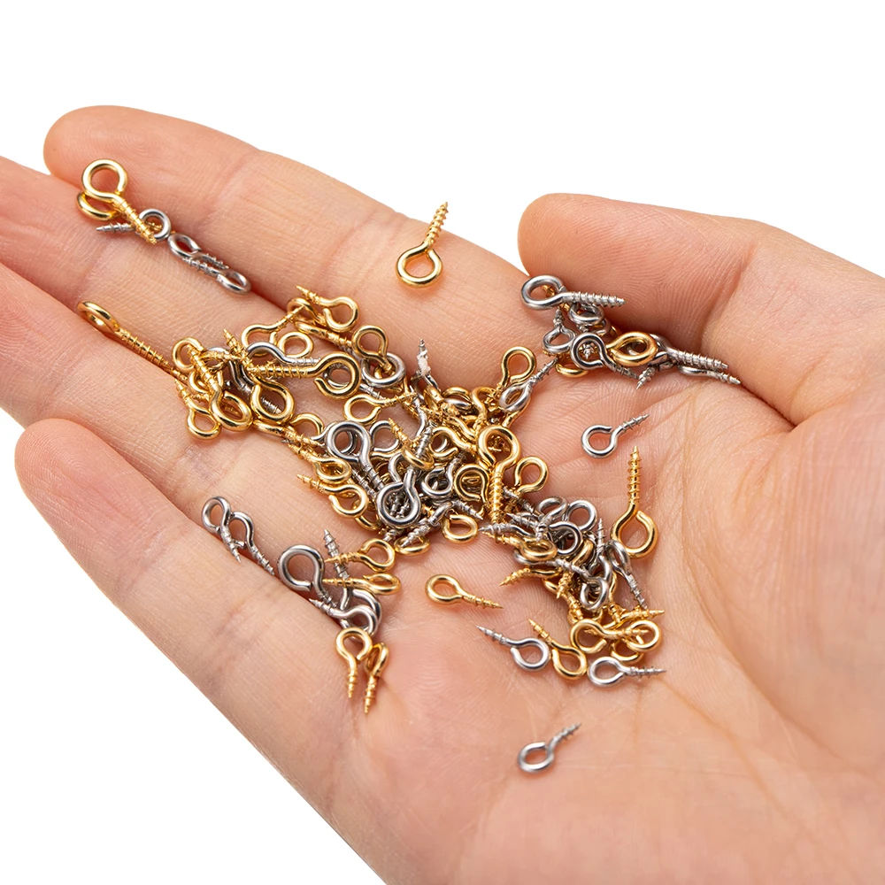50 Stück Edelstahl kleine Schraubösen Pin Bail Peg Verschlüsse Haken für DIY halbgebohrte Perlen Harz Schmuck Ohrring machen finden – Detail 2