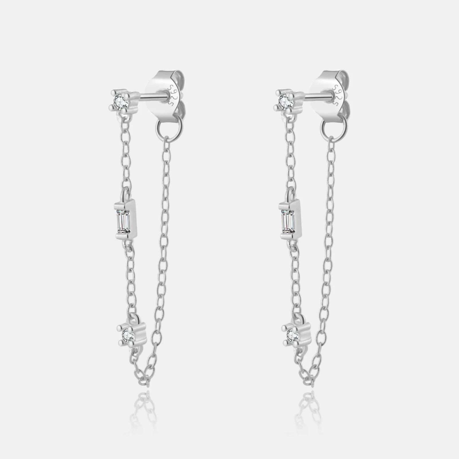 Vewant Women 925 Sterling Silver Cz Zircone Green Chain Drop Earring Clips Piercing Women Luxury Fine Jewelry