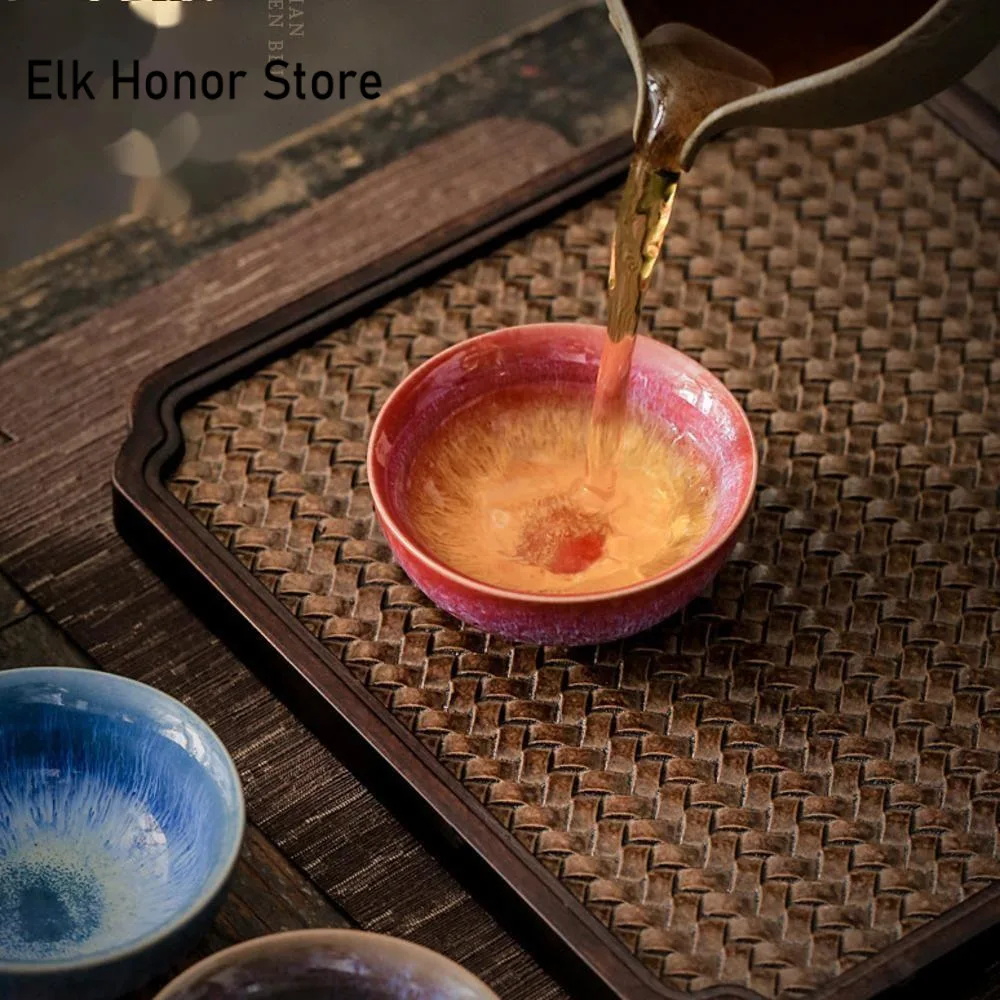 Tea Cup 45ml Household Ceramic Kiln Change Master Cup Tasting Satin Blue Water Tea Bowl Jianzhan Teahouse Cha Teaware