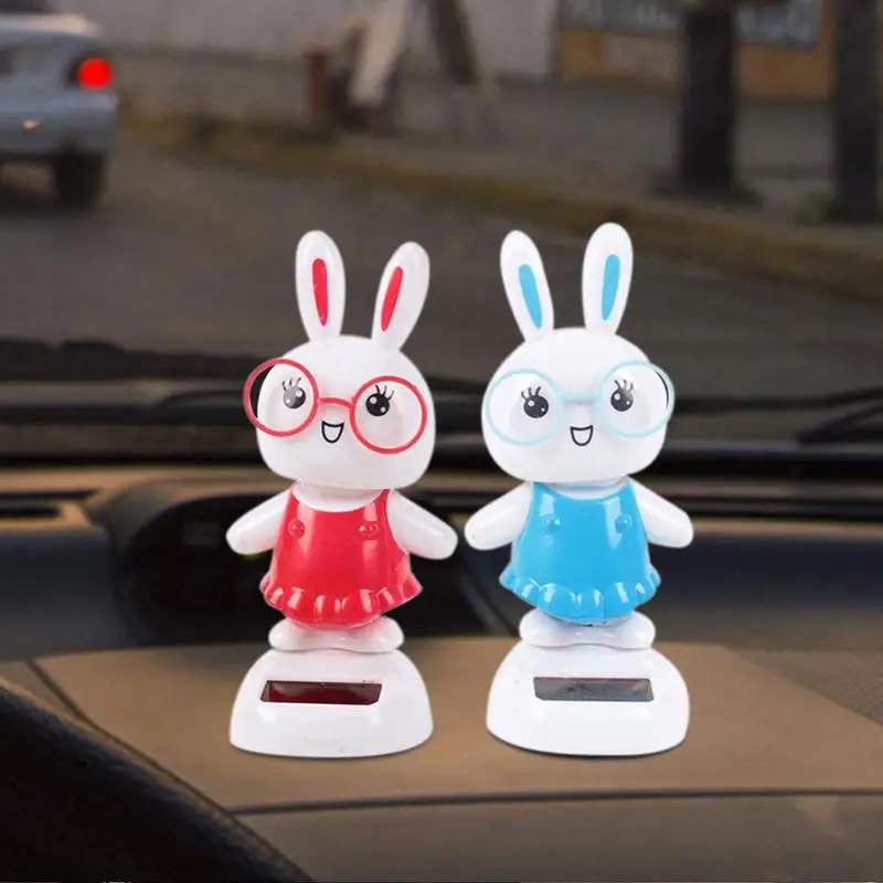 Solar Powered Toys Swinging Dancing Cartoon Animal Cute Bunny Toys Car Dashboard Auto Interior Ornament Decorations