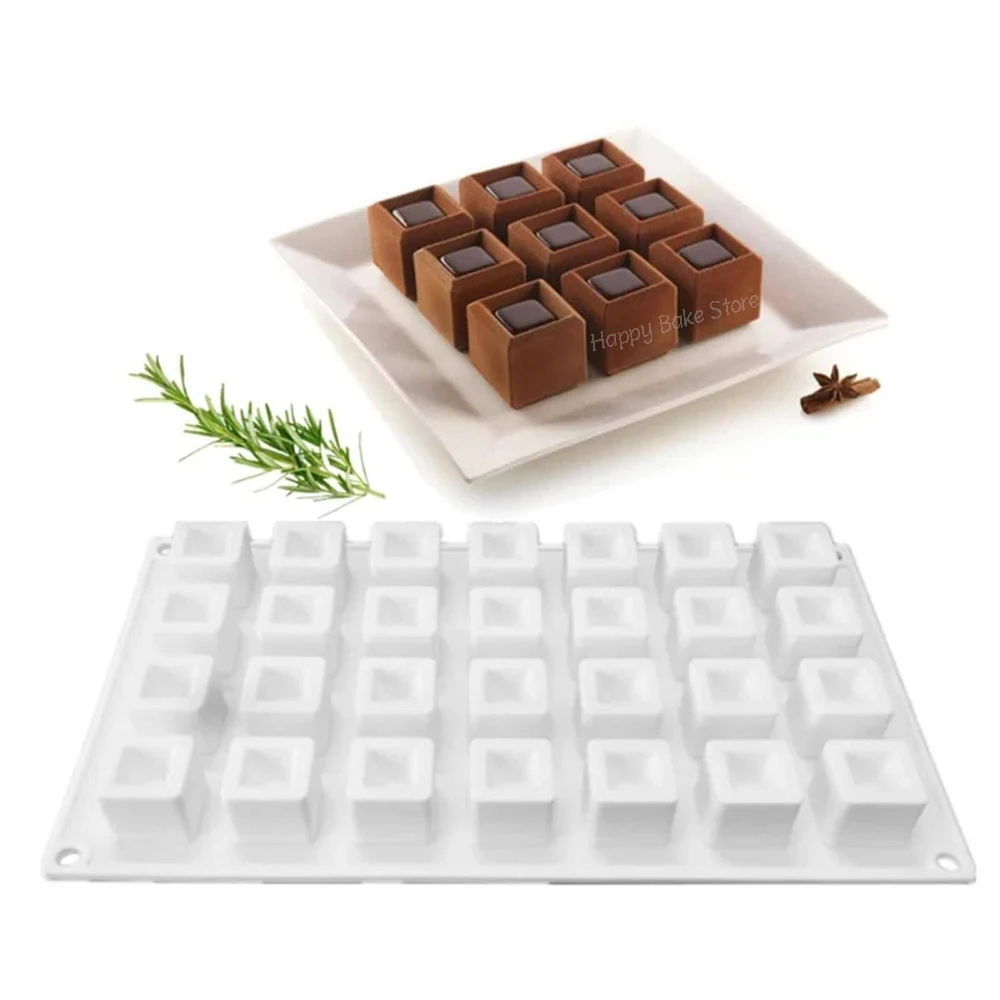 

28-Cavity Mini Cube Concave Silicone Mold, Chocolate Square Mould, Sandwich, Mousse Baking Molds, DIY Cake Decoration Tools