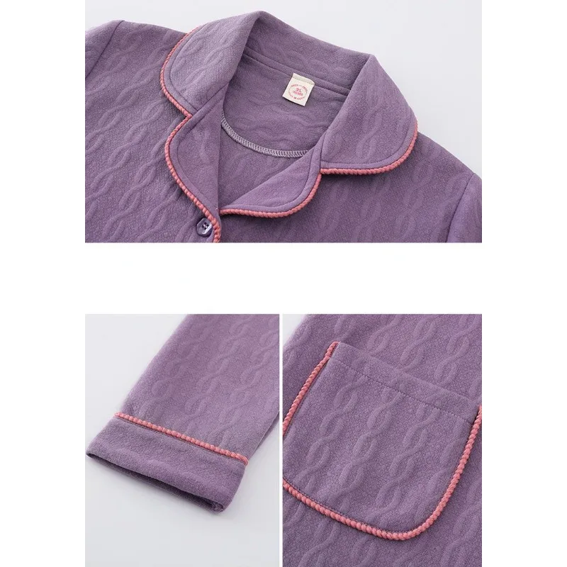 Autumn Winter Air Cotton Pajamas Women's Pure Cotton Thickened Loungewear Long Sleeve Middle Aged Sleepwear Thin Cotton Clip Set
