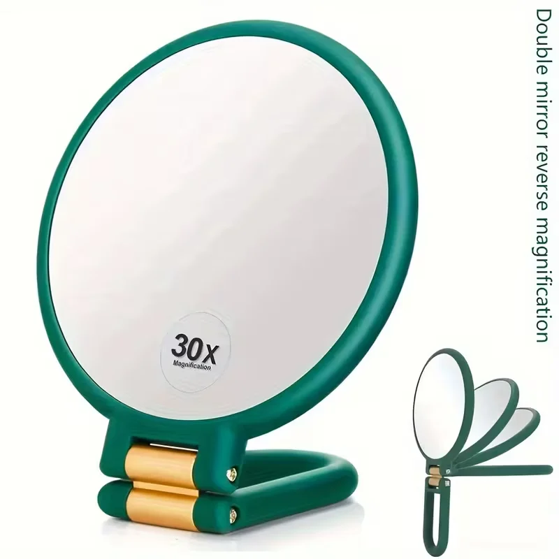 휴대용 화장 거울, 30배 확대, 360도 °   회전식 손잡이, 접이식이며 여행에 편리합니다. 눈썹 정리에 적합