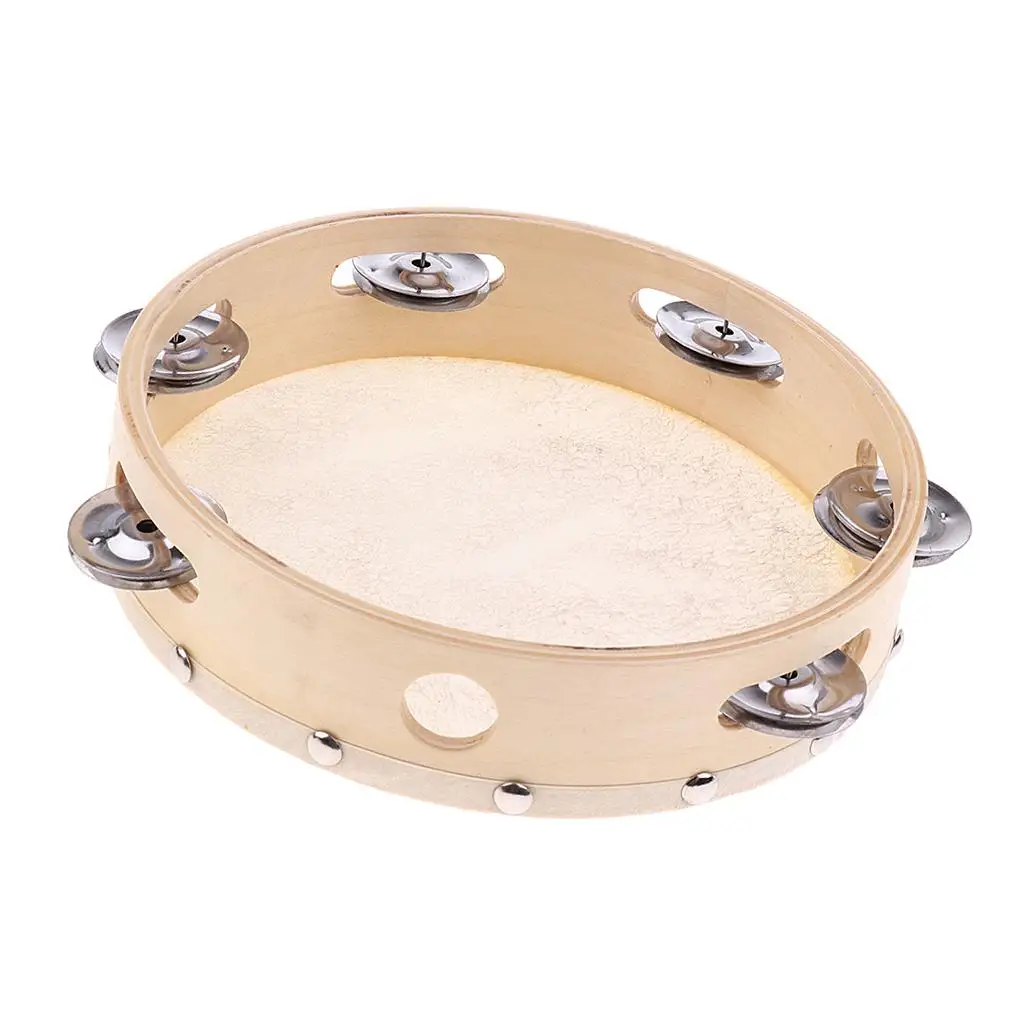 Lambskin Kids Tambourine Mini Hand Drumbell Percussion Accessory for Children Music Party