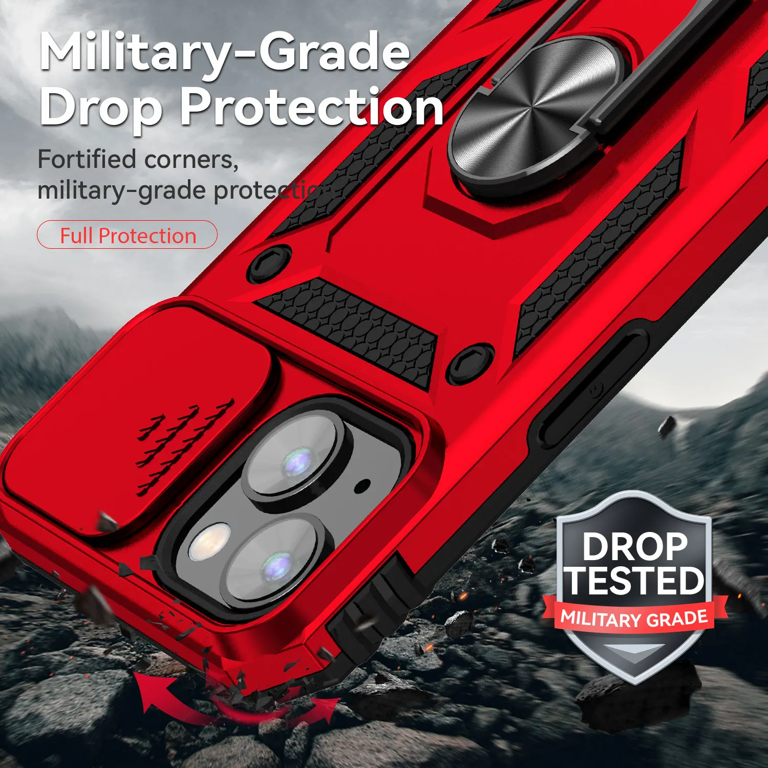 Armor Shockproof Magnetic Ring Stand Holder Case - Enhanced Protection Back Cover