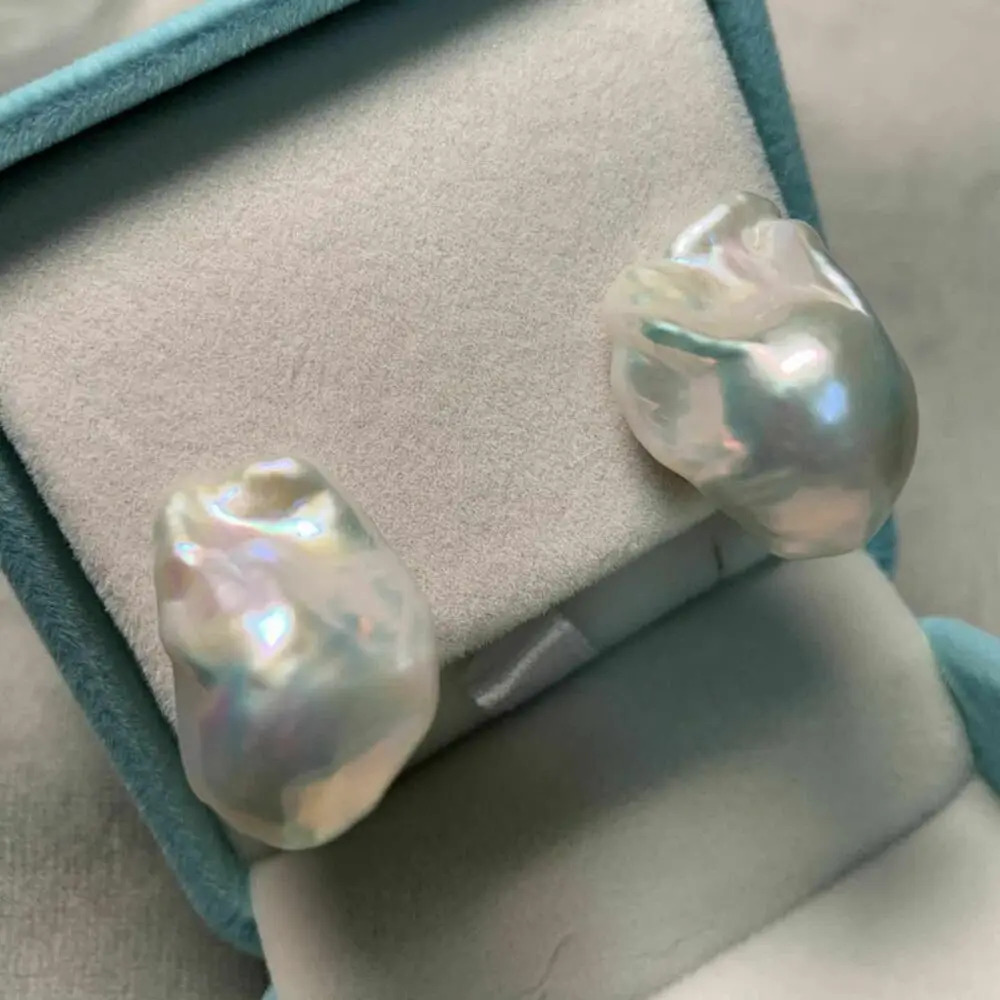 

Fashion 14x20mm baroque white pearl earrings 925 silver stud CARNIVAL Diy