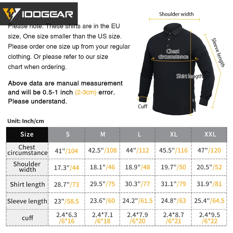 IDOGEAR Tactical Polo Shirt Long sleeves lapel Shirt SORONA Material Breathable Hiking Sports Top 3117