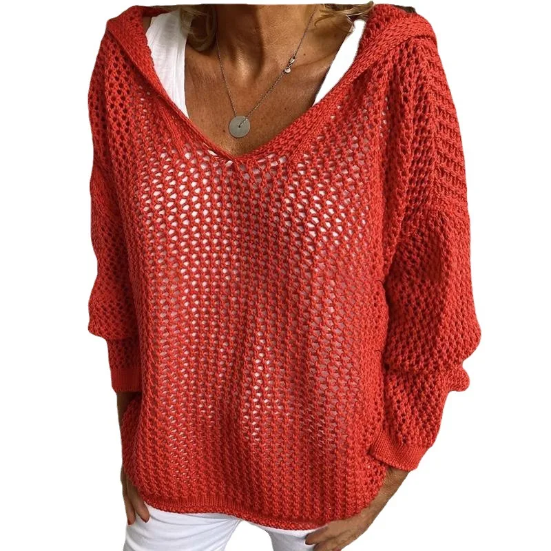 Women Hollow Out Pullover Sweater Tops Long Sleeve