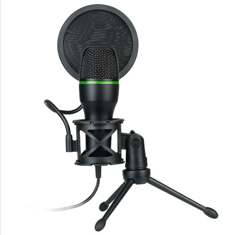 USB Podcast Condensatormicrofoon - pc-microfoon met monitorfunctie - 192 kHz - microfoonstandaard - 20 Hz tot 20 kHz - draaiknop microuitsturing - monitoring real-time controle, 7223045658722, zwart
