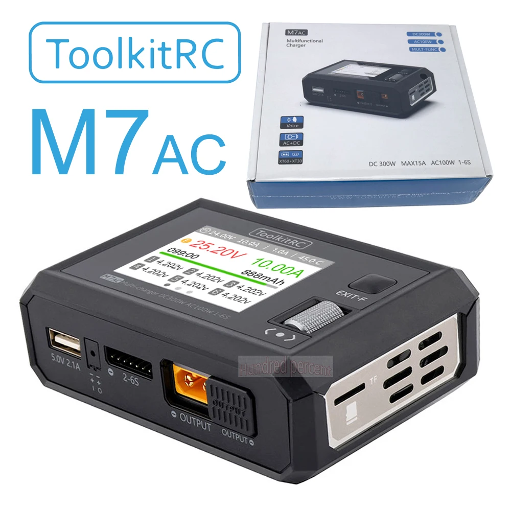ToolkitRC M7AC 100W AC / 300W DC Input XT60 XT30 Output Multifunction Suppot Dual Smart Charger