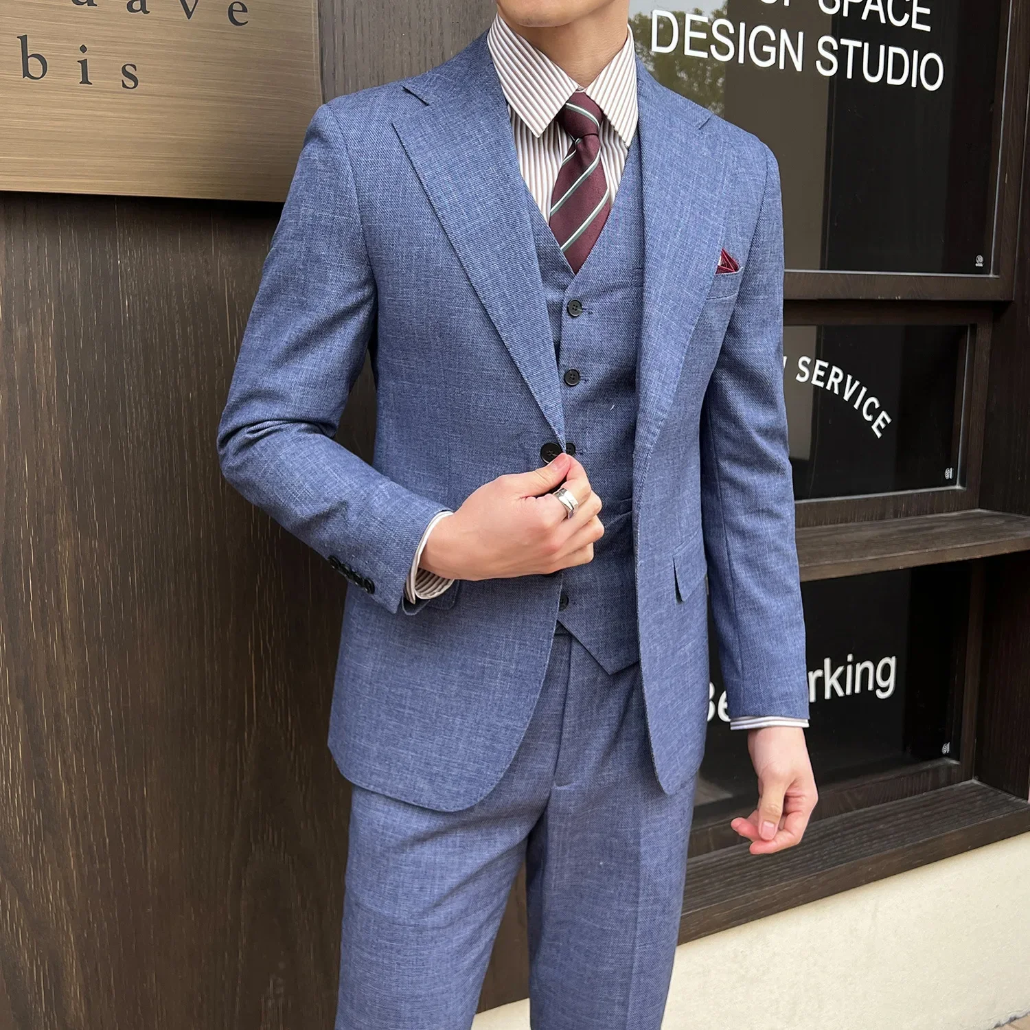 Men's Slimming Western-Style Suit Jacket Casual Professional Spring Summer Three-Piece Set For Business