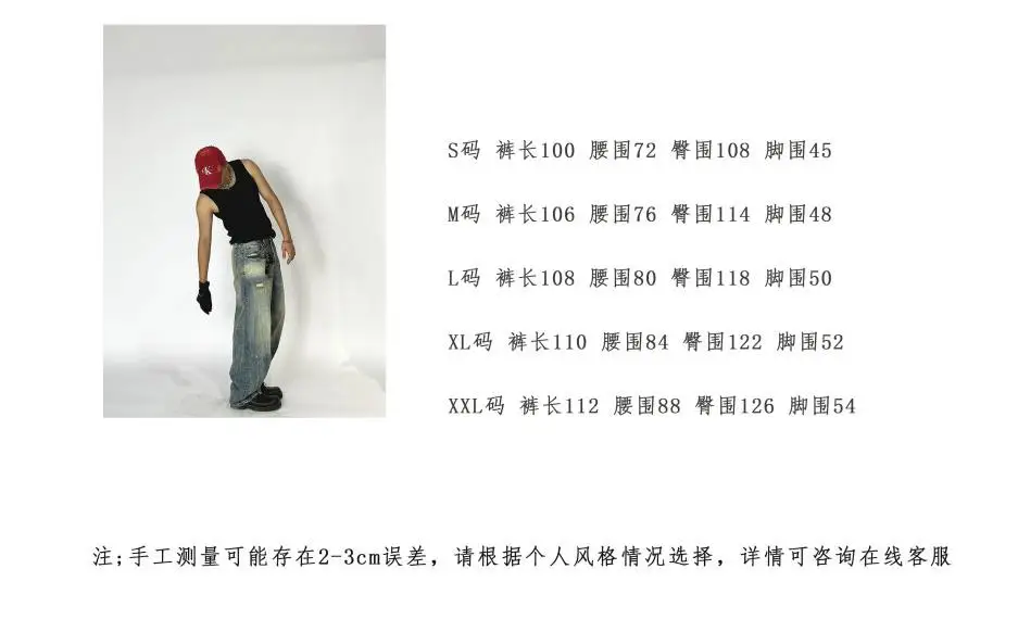 Description Picture 3 of itemHigh Quality Wasteland Style Heavy Washed Make Old Ripped American Casual Jeans Men's Pants Trousers