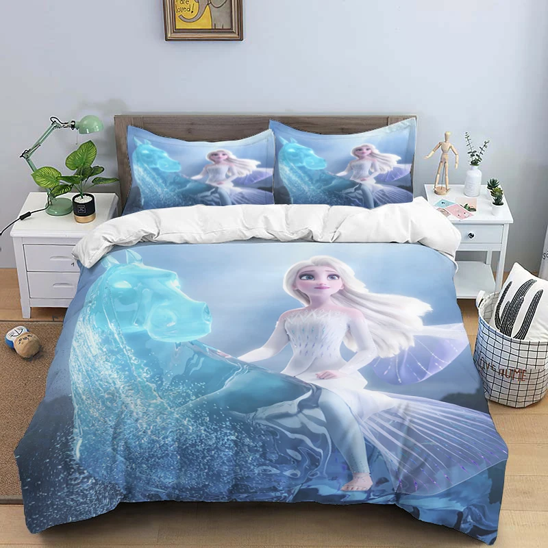 thumbnail image 1 of Juego de cama de tres piezas con estampado de dibujos animados de Disney Frozen Elsa y funda de almohada para niños o adultos, tamaño King, Queen, Full y Twin, 1 of 5