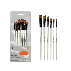 Two-tone Nylon Hair Brush Set - Pearl White Wood Handle for Oil and Watercolor Painting (6-Piece Beginner's Set) (Oblique head set)