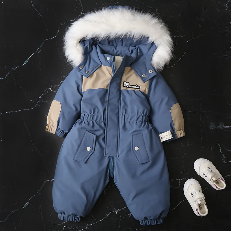 Baby Boys Jumpsuit Winter Children Clothing Set Thicken Plus Velvet Baby Ski Suit Warm Boys Overalls Bodysuit for Girl 1-4 Years