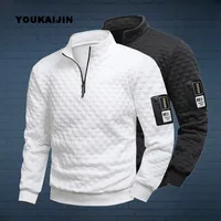 Sweat-shirt à fermeture éclair pour hommes, décontracté, automne, col montant, blanc, ample, manches longues, graphique solide, fermeture éclair 1