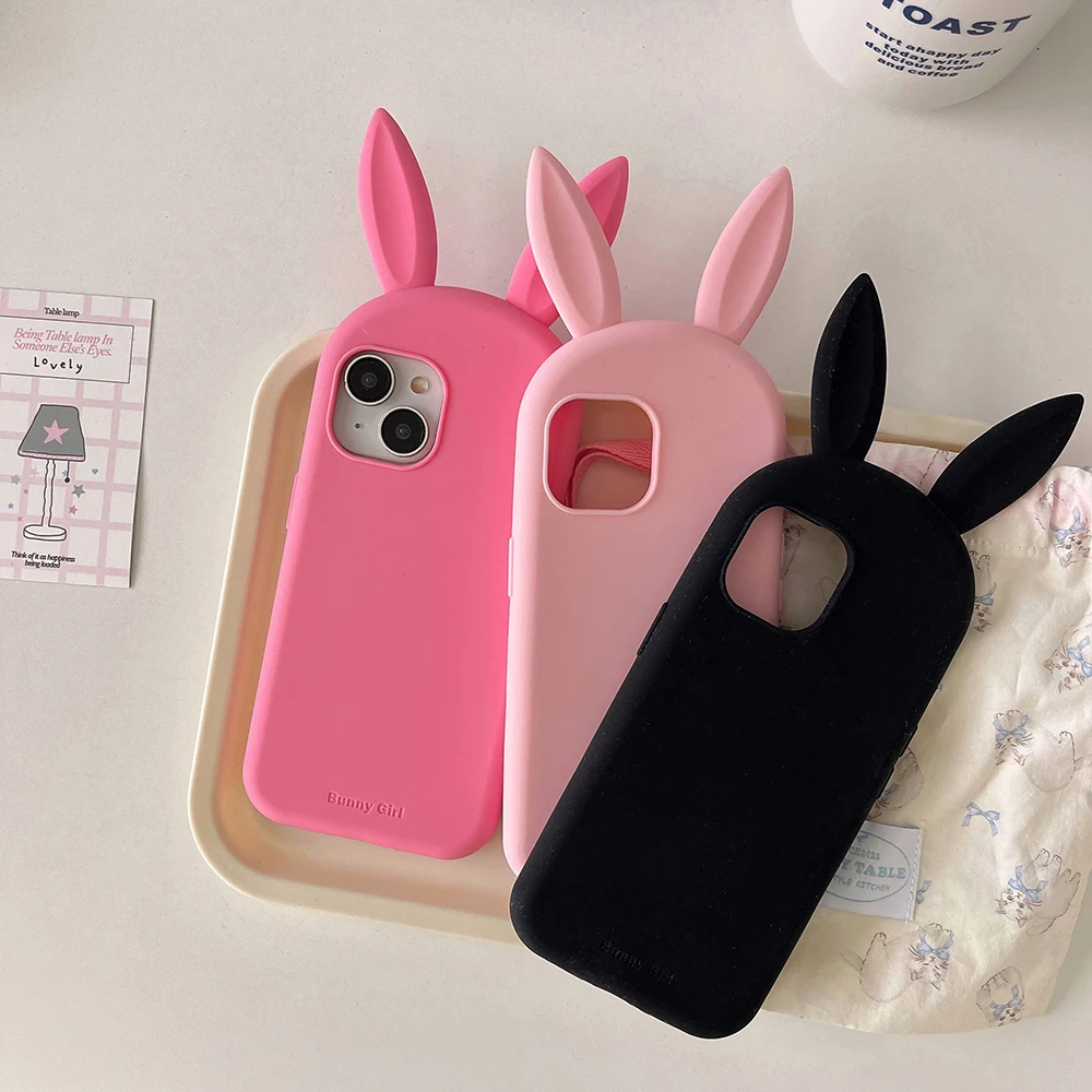 Cute 3D Cartoon Bunny Ear Phone Case - Funny Shockproof Soft Silicone Cover