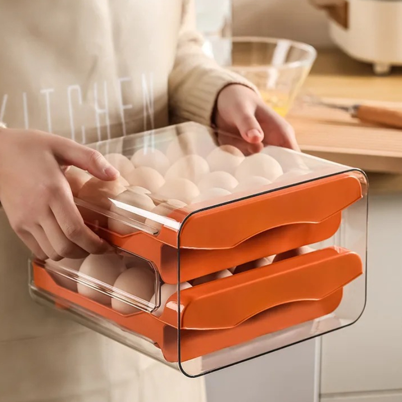 &Refrigerator egg storage box drawer-type storage double-layer pull-out box for egg herme bolsos large capacity 32 compartments