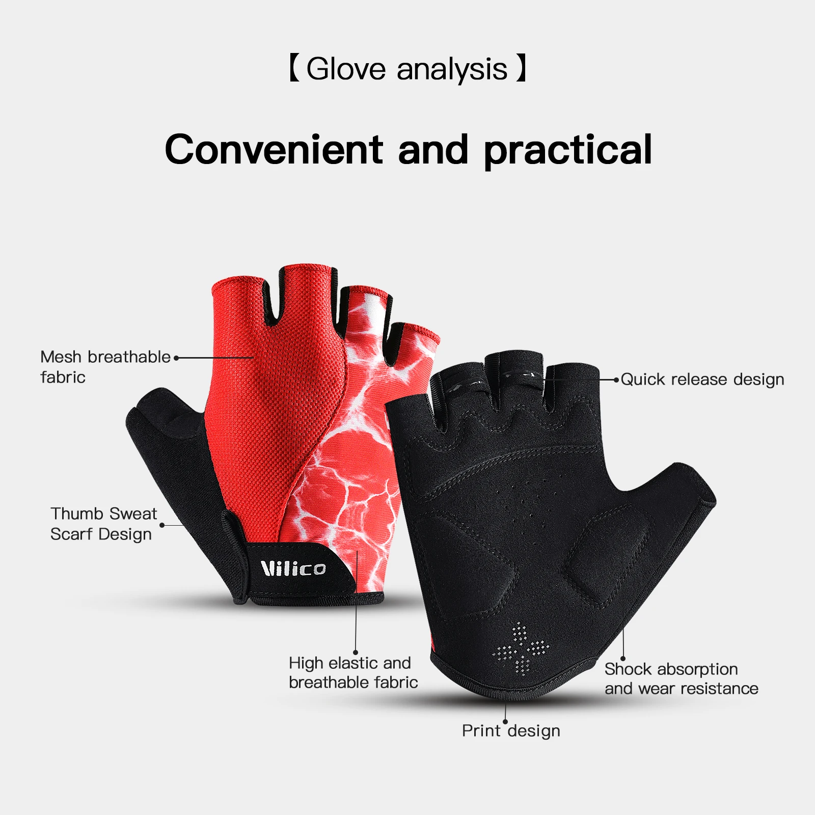 Breathable Short Finger Cycling Gloves, Thickened Palm Pad, Shock-Absorbing And Anti Slip Outdoor Sports Gloves