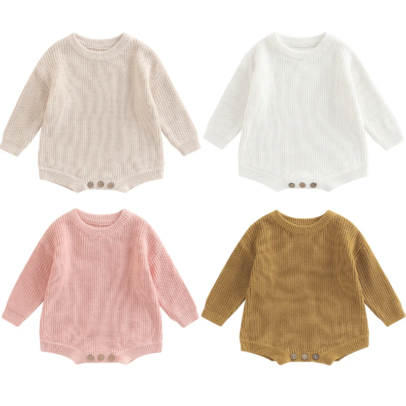 Newborn Baby Girl Boy Autumn Winter Clothes Solid Color Knit Long Sleeve Sweater Rompers Jumpsuit Casual Warm Outfits baby rompers baby jumpsuit cotton jumpsuit baby clothing