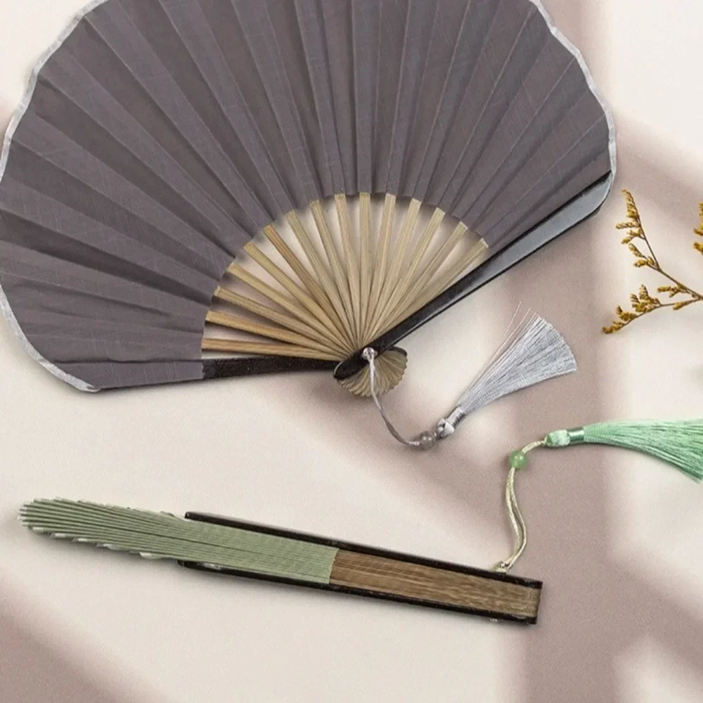 Retro Solid Color Cotton Linen Portable Folding Fan - Cute and Compact Design