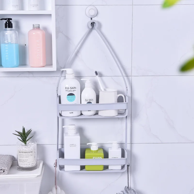 Bathroom Double Layers Hanging Shelf Bath Supplies Storage Rack Plastic