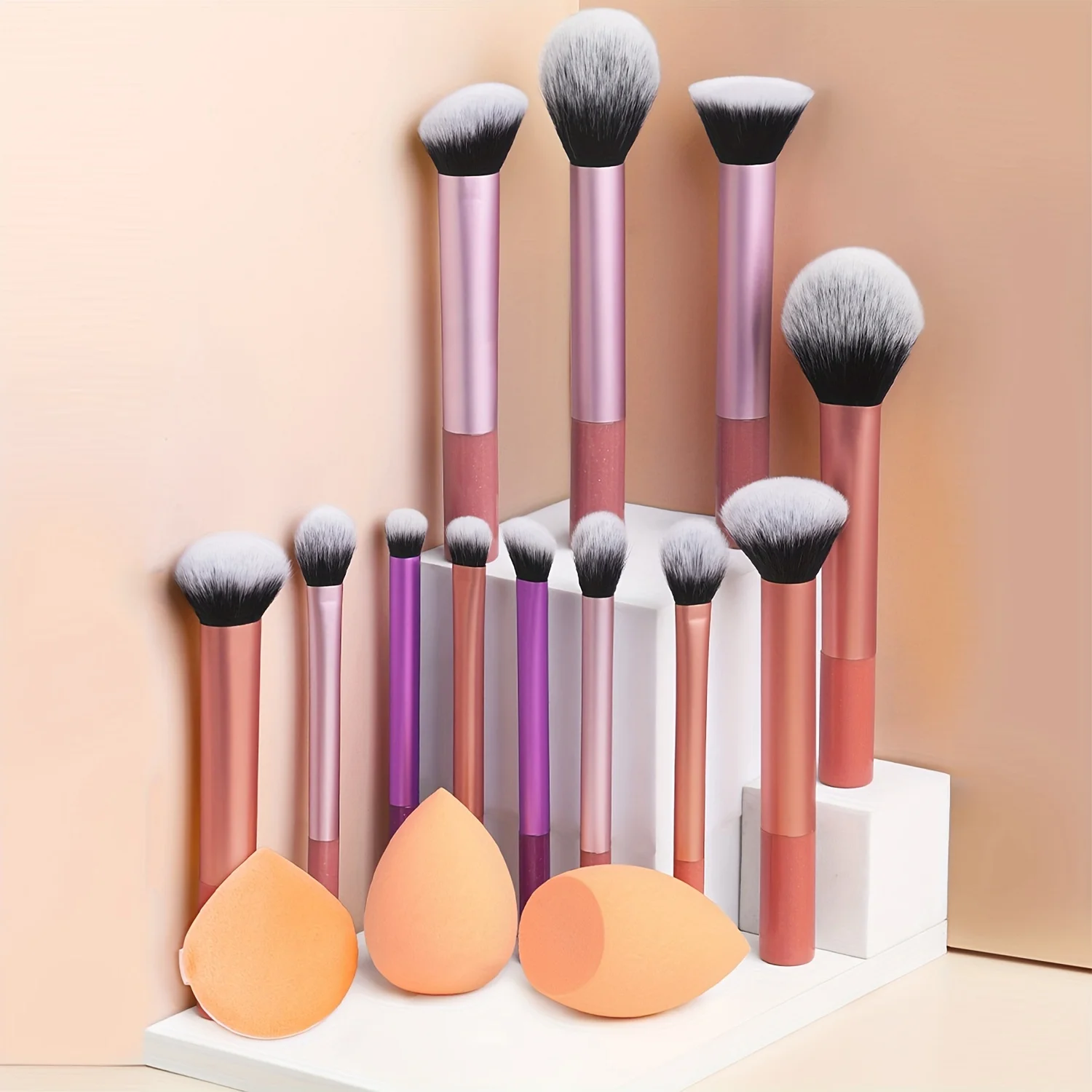 12-Piece Classic Full Makeup Brush Set with Angled and Teardrop Blenders, 1 Powder Puff - Professional Application Tools, Nylon 3