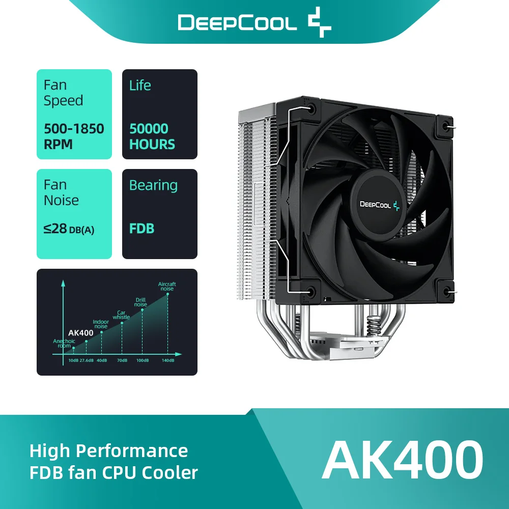 DeepCool AK400 ZERO DARK PLUS Performance CPU Cooler, 4 Copper Heat Pipes,  120mm Fluid Dynamic Bearing PWM Fans, 220W TDP 