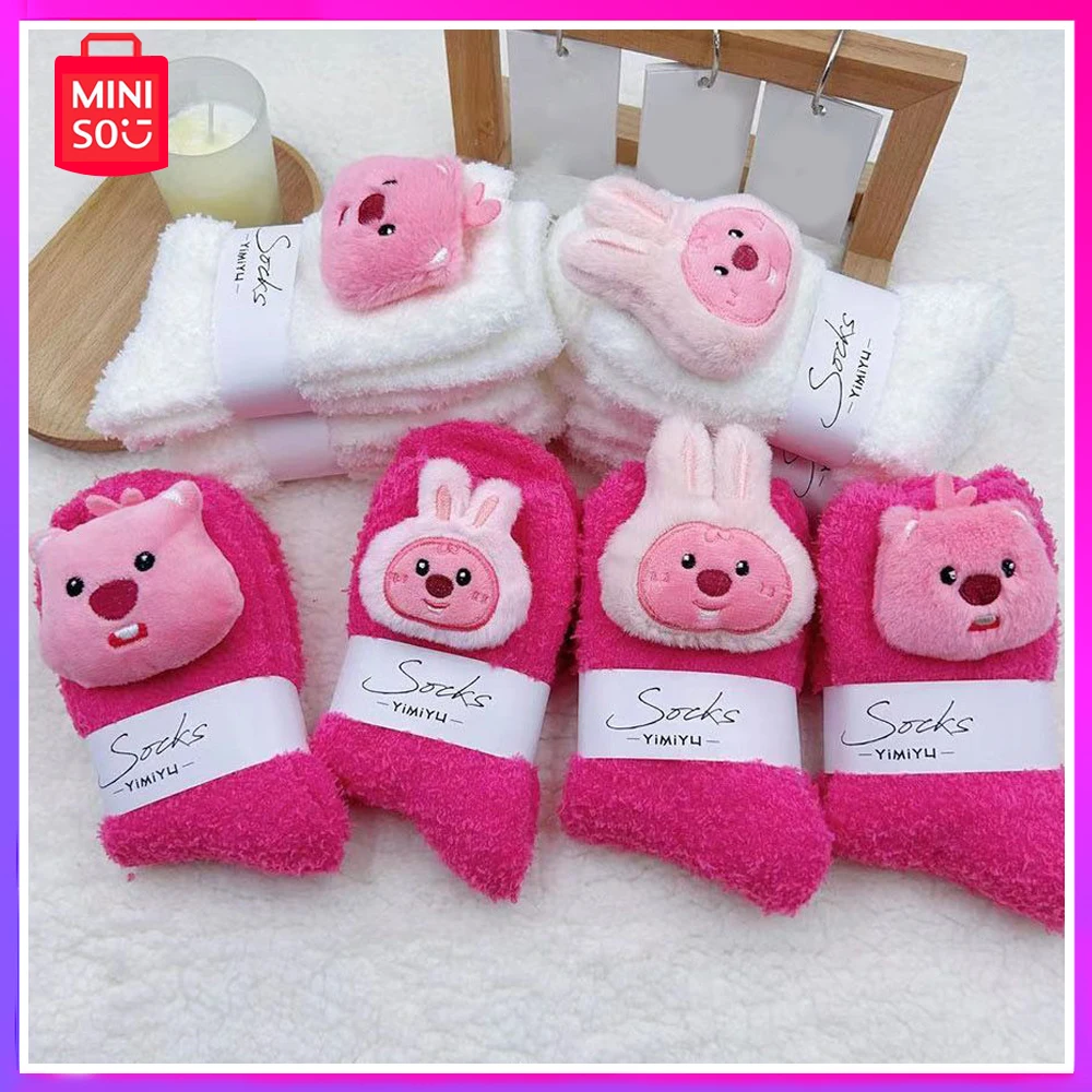 

Miniso Loopy Coral Velvet Socks Women Autumn and Winter Kawaii Anime Sleeping Socks Floor Socks Christmas Birthday Surprise Gift