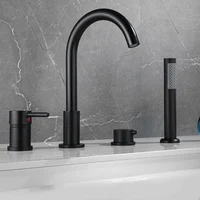 4Piece Set Black Bathroom Dual Handle Bath Faucet Deck Mounted Handheld Tub Mixer Cold Hot Water Tap With Hand Shower 1
