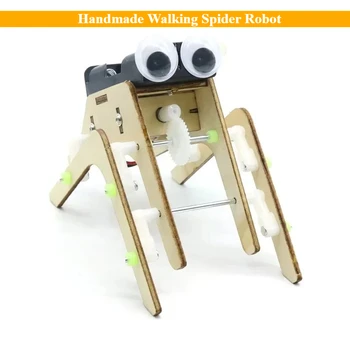 Immaginazione Robot ragno ambulante fatto a mano fai-da-te Robot bionico assemblare modello scienza tecnologia kit di esperimenti educativi in legno
