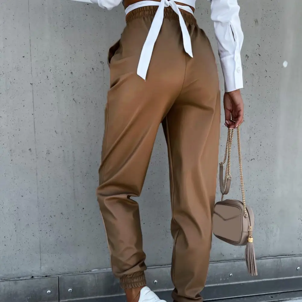 

Spring And Autumn New Casual Tight Pocket Leather Pants High Elastic Waist Slim Pencil Trouser Street Trend Motorcycle 2024