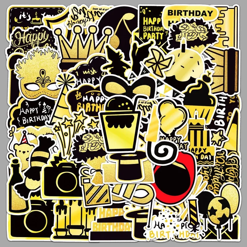

10/50Pcs Black Gold Foil Sticker Custom Commercial Logo Birthday Happy Label Golden Packaging Label Birthday Party Decor Decal