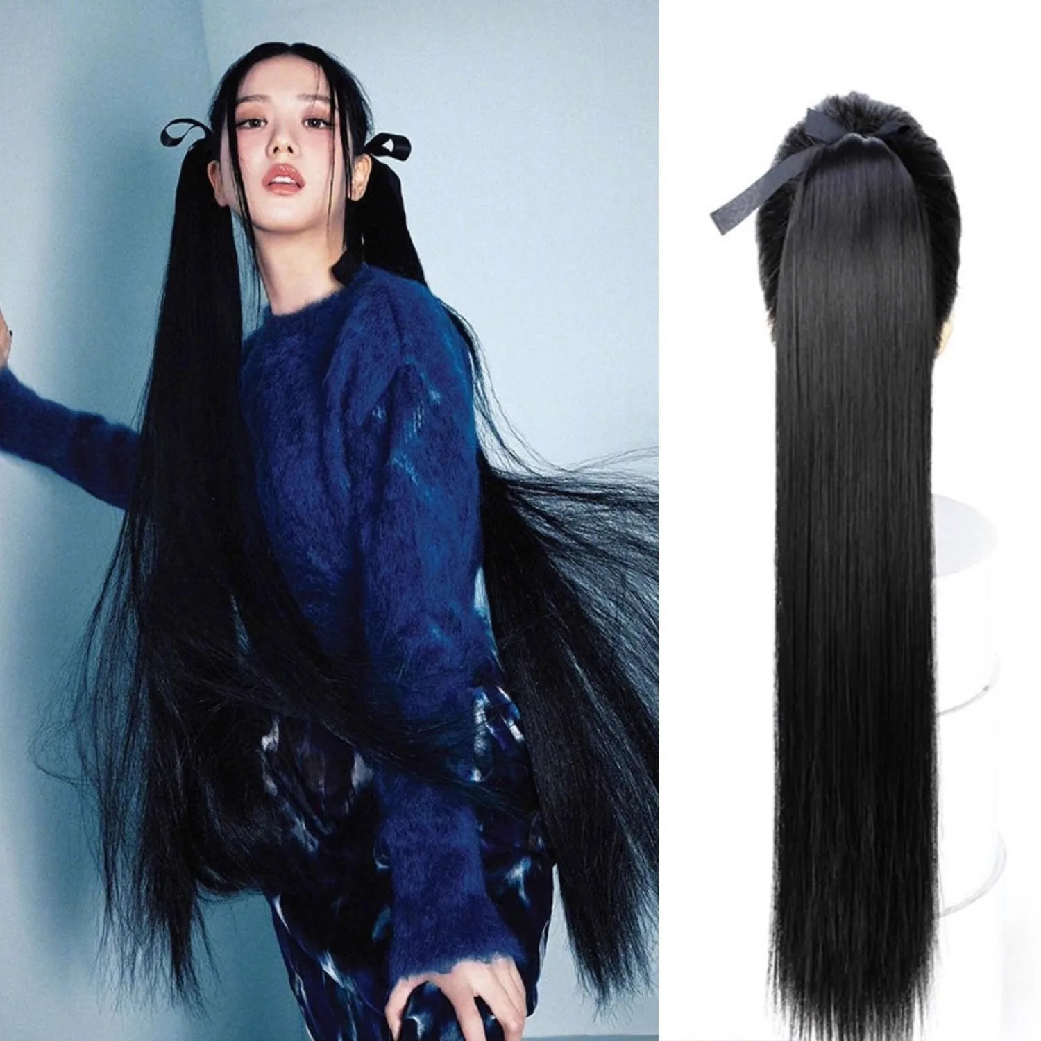 

Прямые волосы Idol в том же стиле для женщин, синтетический сверхдлинный двойной парик для конского хвоста, парик для выступлений, искусственные волосы для наращивания