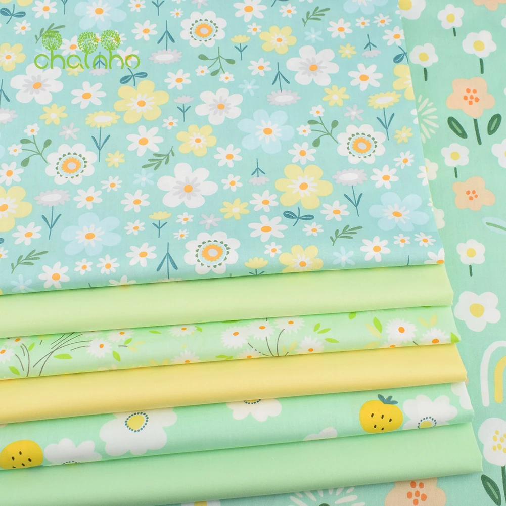 Chainho,Printed Twill Weave Cotton Fabric,DIY Sewing Quilting Material,Patchwork Cloth,7 Designs Floral Series,2 Sizes,15C369