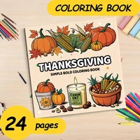 24 Page Art Coloring Book For Adults And Teens THANKSGIVING Theme SIMPLE BOLD Graffiti Painting Drawing For Relaxation Gift 1