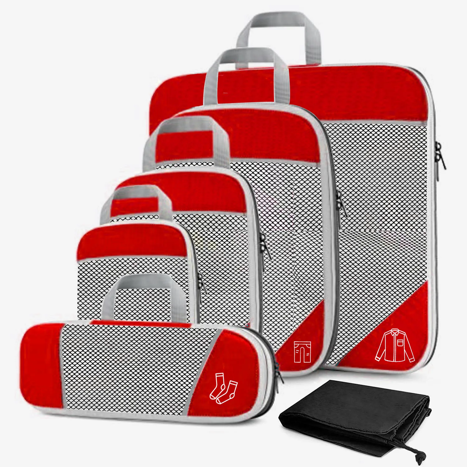 6PCS Compressed Travel Storage Organizer Set With Shoe Bag Mesh Visual Luggage Portable Packing Cubes Lightweight Suitcase Bag 1