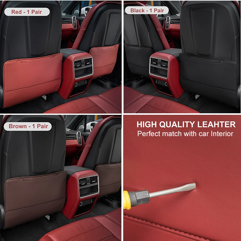 For Porsche Cayenne Macan Panamera 2PCS Car Seat Back Protector PU Leather Anti Kick Dirty Pad With Storage Bag Accessories