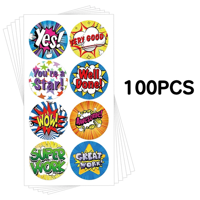 100-500pcs Cute Reward Stickers Roll with Word Motivational Stickers for School Teacher Kids Student Stationery Stickers Kids 100 PCS