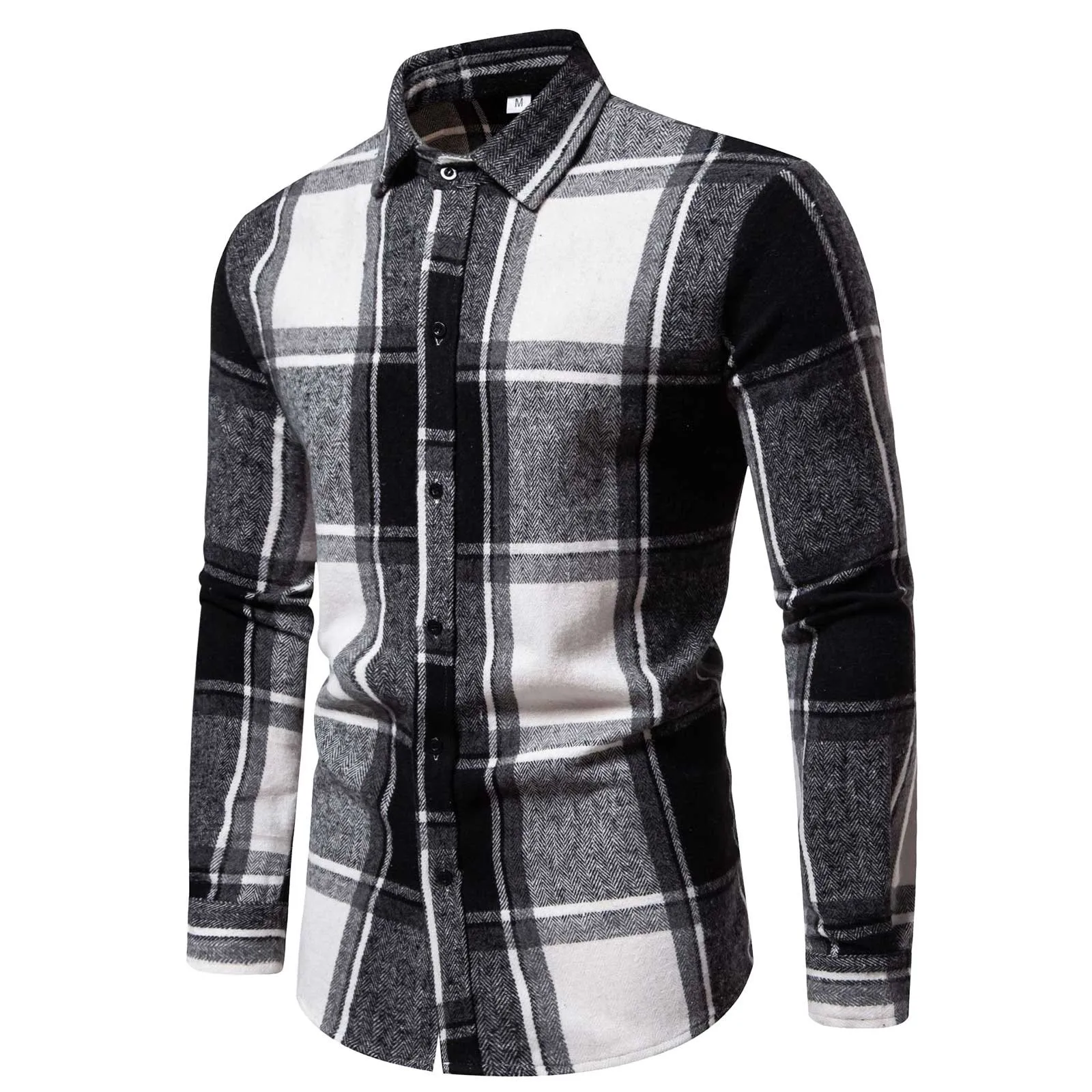 

Spring Plaid Business Shirt Mens Long Sleeve Turn Down Collar Shirts Thicken Warm Soft Social Shirts Male Slim Fit Work Wear Top