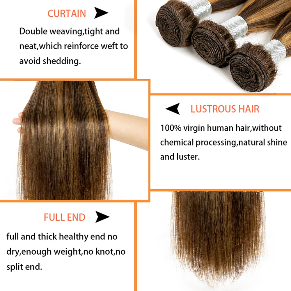 1/3/4 Bundles Brazilian Human Hair Bundles Highlight Straight Human Hair Remy Ombre Color Weaving
